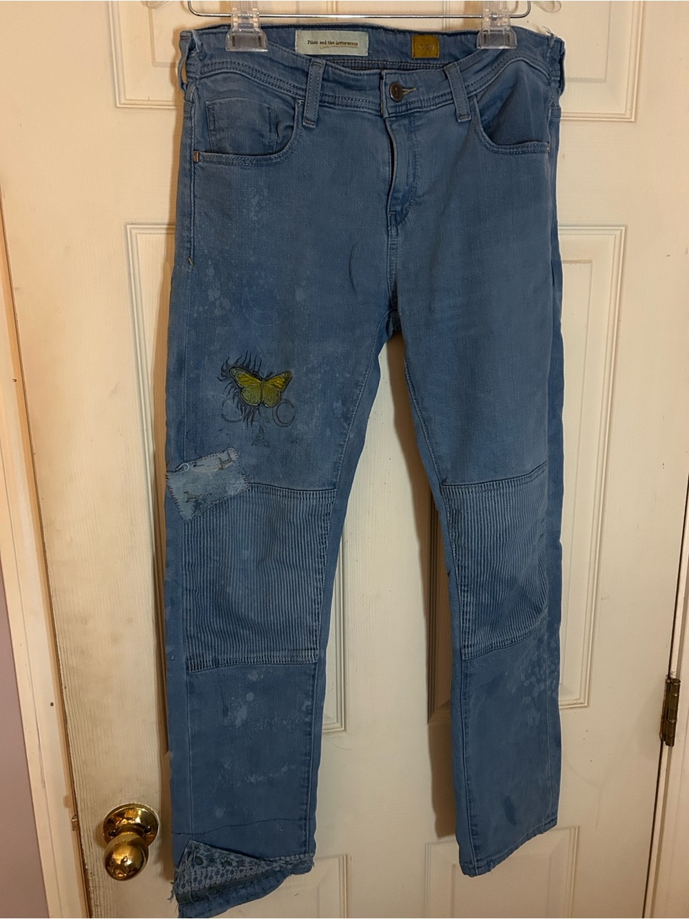 Anthropologie Women’s Blue Jeans with Embroidered Butterfly & Patchwork NWOT